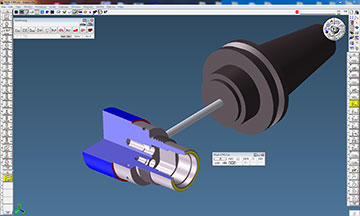 Cut-away of toolpath verification on upper spring holder. Programmer Rich Stenberg uses GibbsCAM Cut Part Rendering for every program to avoid problems at the machine. Cut Part Rendering shows material removal and surface finish, highlights gouges and undesired cuts, and alerts the user when it encounters collisions or interference.