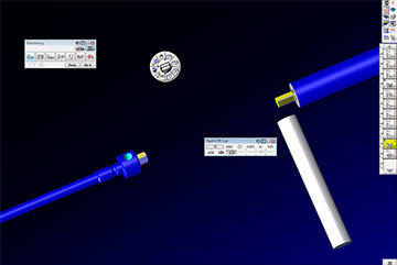 GibbsCAM MTM software and a Citizen Swiss lathe improved productivity on this tube for Rockwell Collins, made from 0.375-diameter 300 stainless steel, and finished at 11.5 inches long and 0.125-inch diameter. GibbsCAM Cut Part Rendering shows completed operations on the main spindle, while an end mill machines a hex on the other end of the previous part before decreasing the diameter.