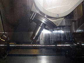 A Sunnen HPH (high-production helix) tool is being machined on an Integrex 100-IV multitask machining center, which is configured as a 3 + 2 machine with X, Y, and Z axes, chuck-rotating C axis, and tilting tool rotating B axis.
