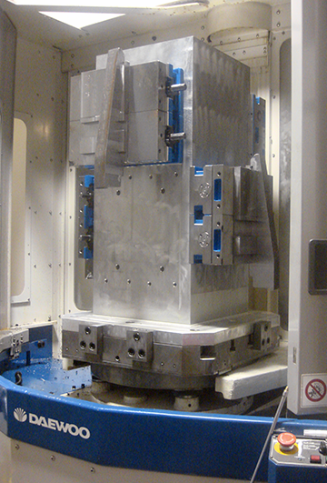 Multi-axis mills and GibbsCAM enabled High Tech Components to increase production of the universal casing elevator slip from 6 to over 20 a day. Working pieces are offset to allow clearance for the spindle.