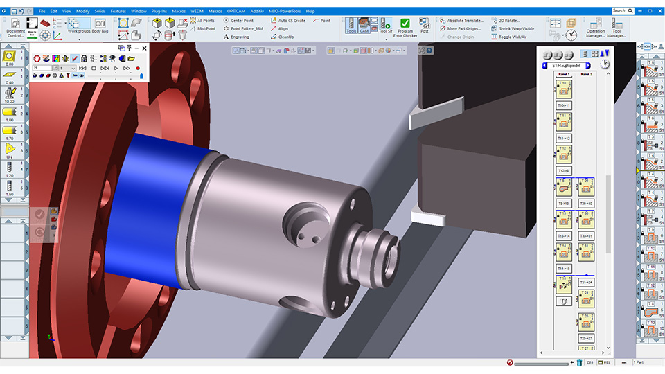 The machine simulation in GibbsCAM ensures safe operation. For this, a machine model is created that includes all important parts and the complete kinematics of the machine in order to perform a complete collision check.