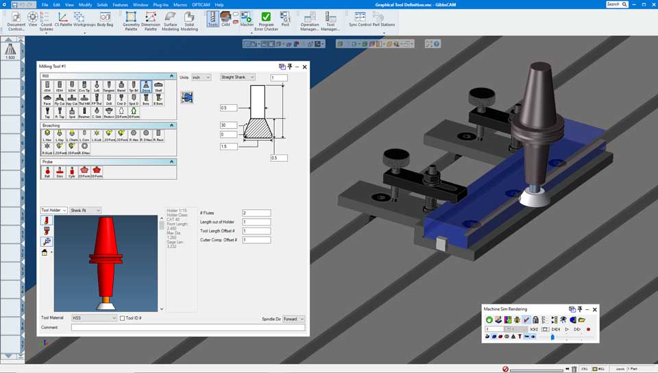 Graphical tool definition displays tool types and key dimensions