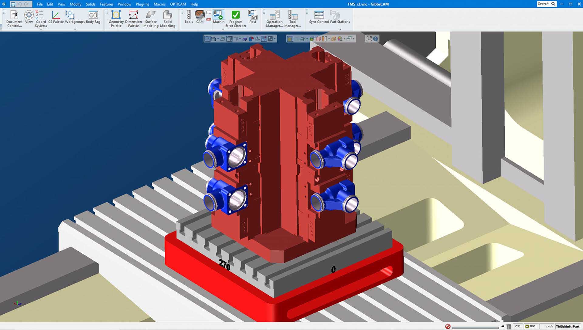 GibbsCAM 2022 introduces multipart cutting simulation to significantly reduce the verification time based on the number of components being machined.