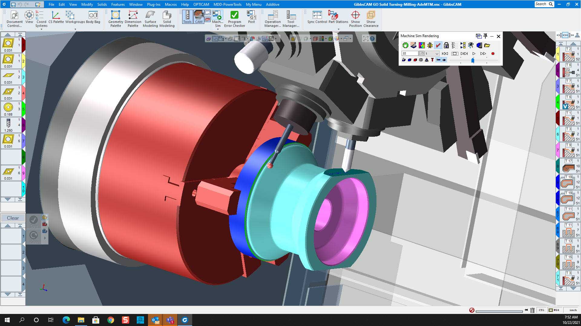 GibbsCAM 2022 introduces multipart cutting simulation to significantly reduce the verification time based on the number of components being machined.