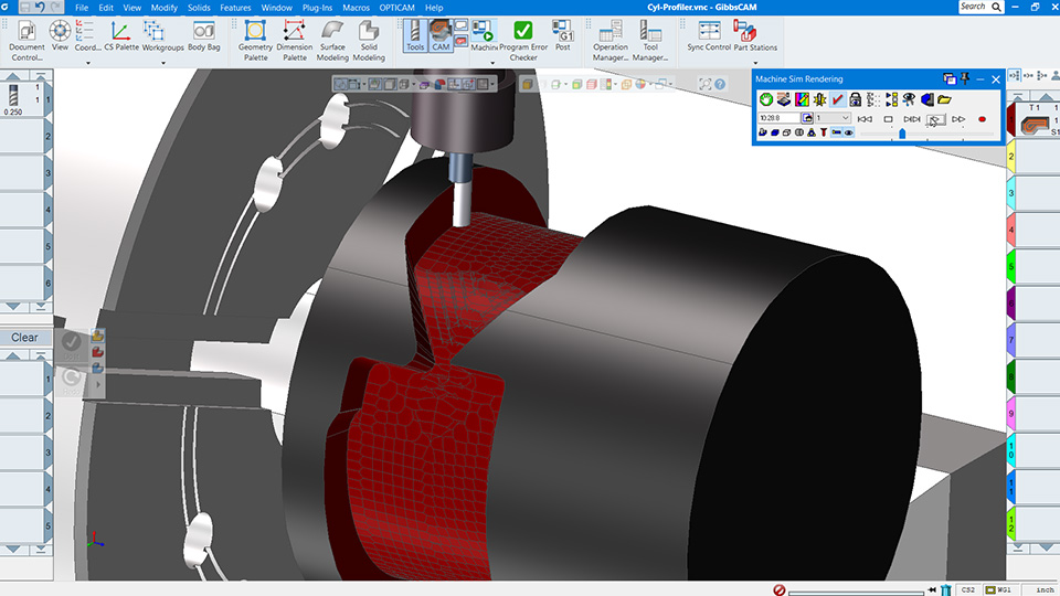 Simulation of Cylindrical Milling from a profile in Slice mode